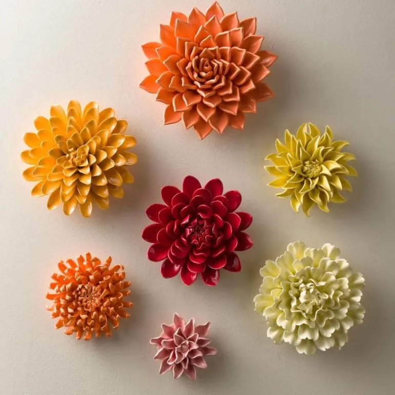 Bright Ceramic Wall Flower Collection, Set of 7