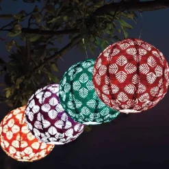Brights Geo Palm Solar Lantern, 12"Dia. - Chili