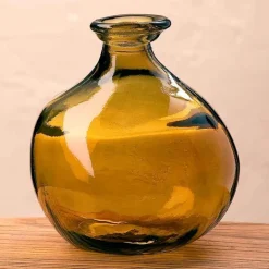 Bubble Recycled Glass Balloon Vase, 7"H - Mocha