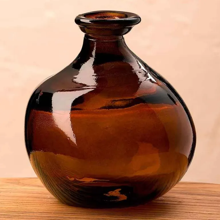 Bubble Recycled Glass Balloon Vase, 7"H - Chocolate