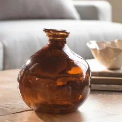 Bubble Recycled Glass Balloon Vase, 7"H - Chocolate