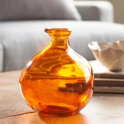 Bubble Recycled Glass Balloon Vase, 7"H - Amber