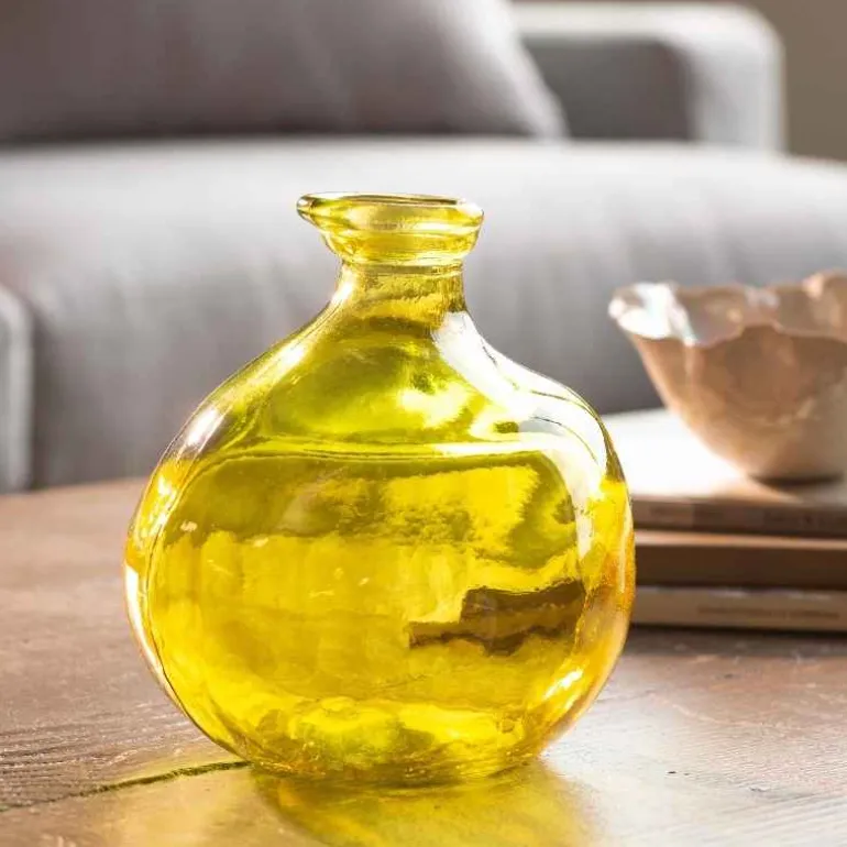 Bubble Recycled Glass Balloon Vase, 7"H - Citron Green