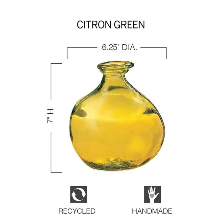Bubble Recycled Glass Balloon Vase, 7"H - Citron Green