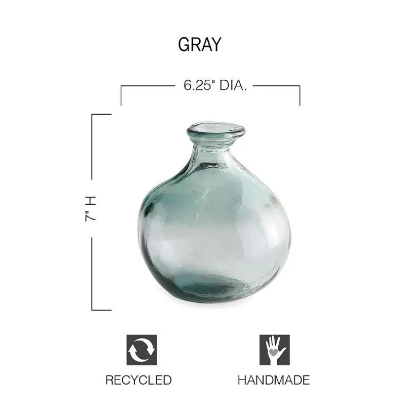 Bubble Recycled Glass Balloon Vase, 7"H - Gray