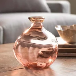 Bubble Recycled Glass Balloon Vase, 7"H - Pink
