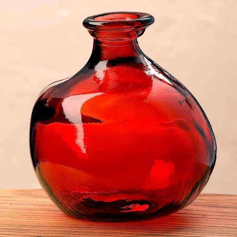 Bubble Recycled Glass Balloon Vase, 7"H - Red