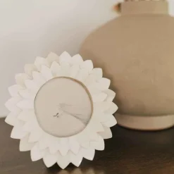 Carved Bone Round Floral Frame, 3" x 3"
