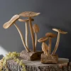 Carved Teak Wood Mushroom Clusters, set of 2