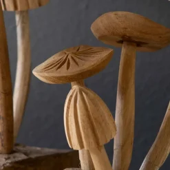 Carved Teak Wood Mushroom Clusters, set of 2