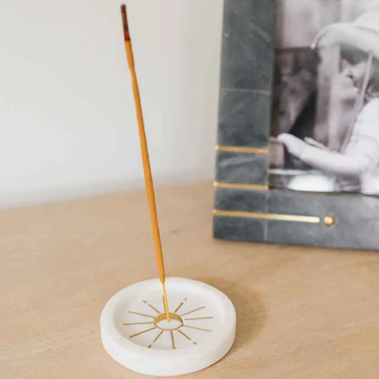 Carved White Marble Round Moon Incense Holder