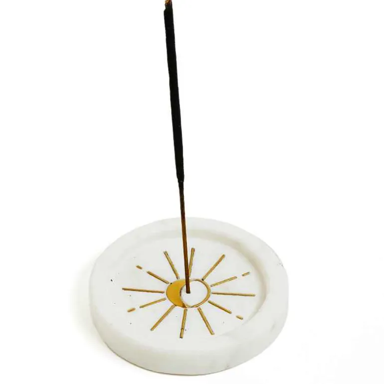 Carved White Marble Round Moon Incense Holder