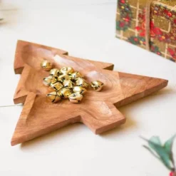 Carved Wood Christmas Tree Platter