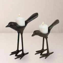Cast Iron Bird Tealight Holders, Set of 2