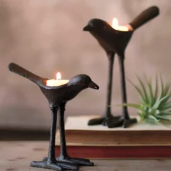 Cast Iron Bird Tealight Holders, Set of 2