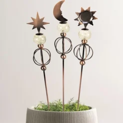 Celestial Trio Solar-Powered Garden Stakes, Set of 3