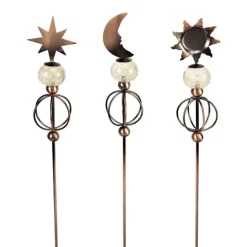 Celestial Trio Solar-Powered Garden Stakes, Set of 3