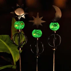 Celestial Trio Solar-Powered Garden Stakes, Set of 3