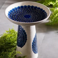 Ceramic Blue Tile Birdbath
