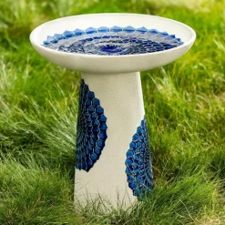 Ceramic Blue Tile Birdbath