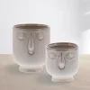 Ceramic Cream-Colored Serene Face Cachepots, Set of 2