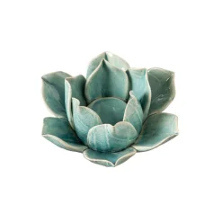 Ceramic Lotus Candleholders with Tealights and Matches, Set of 3