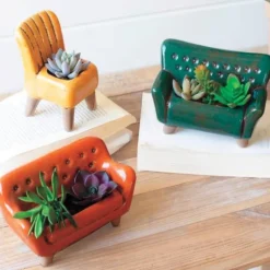 Ceramic Sofa and Chair Planters, Set of 3