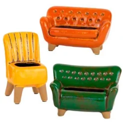 Ceramic Sofa and Chair Planters, Set of 3
