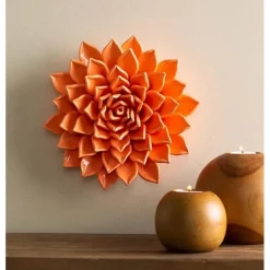 Ceramic Wall Flowers, 10" - Coral