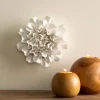 Ceramic Wall Flowers, 8" - Gold-Rimmed White