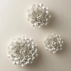 Ceramic Wall Flowers, 10" - Gold-Rimmed White