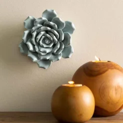 Ceramic Wall Flowers, 6" - Light Gray