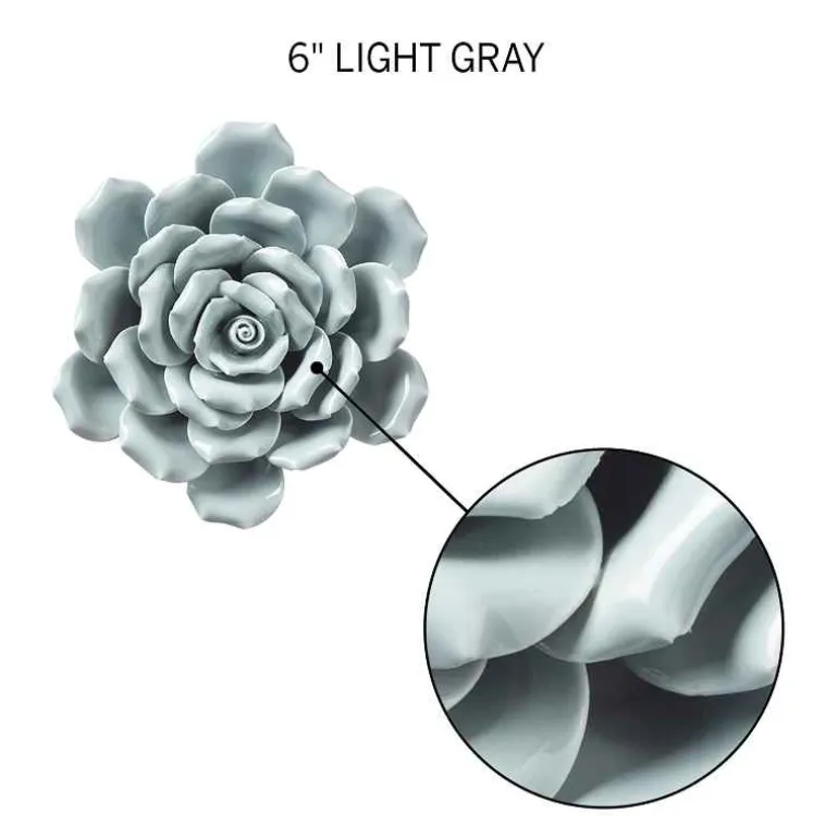 Ceramic Wall Flowers, 6" - Light Gray