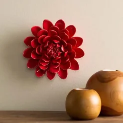 Ceramic Wall Flowers, 8" - Red