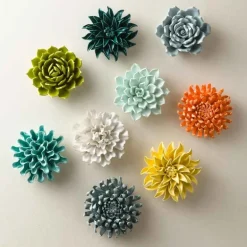 Ceramic Wall Flowers, 6" - Teal