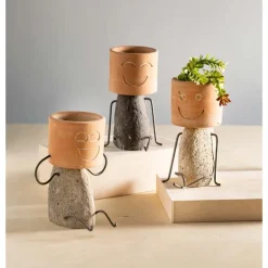 Clay and River Stone Plant Pot Head Shelf Sitter