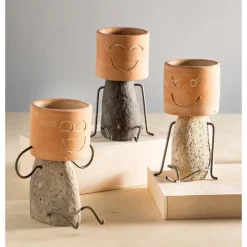 Clay and River Stone Plant Pot Head Shelf Sitter