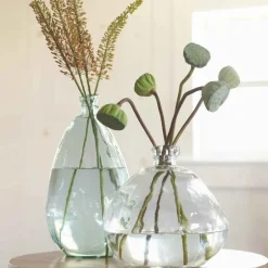 Clear Recycled Glass Balloon Vases, Set of 2 in Tall & Askew