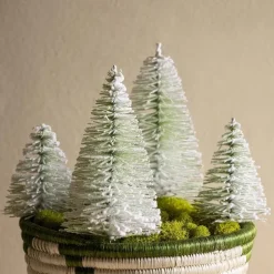 Clip-On Bottle Brush Flocked Mini Trees, Set of 4