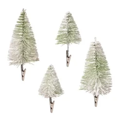Clip-On Bottle Brush Flocked Mini Trees, Set of 4