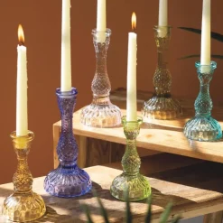 Colorful Glass Taper Candle Holders, Set of 6