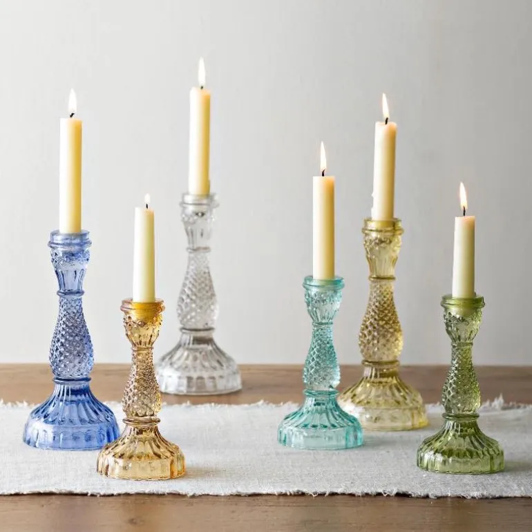 Colorful Glass Taper Candle Holders, Set of 6