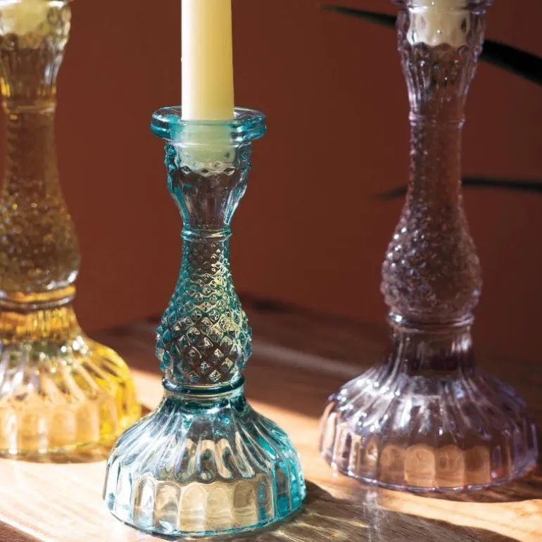 Colorful Glass Taper Candle Holders, Set of 6