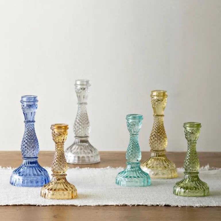 Colorful Glass Taper Candle Holders, Set of 6