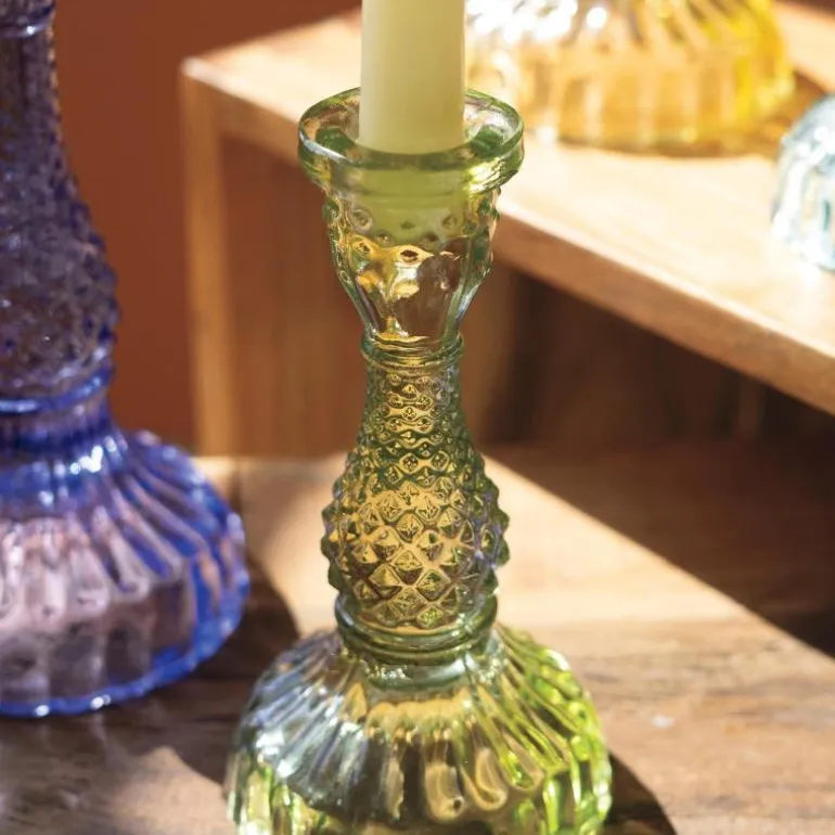 Colorful Glass Taper Candle Holders, Set of 6