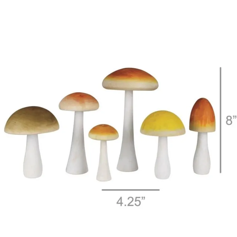 Colorful Wood Mushrooms, Set of 6
