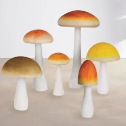 Colorful Wood Mushrooms, Set of 6