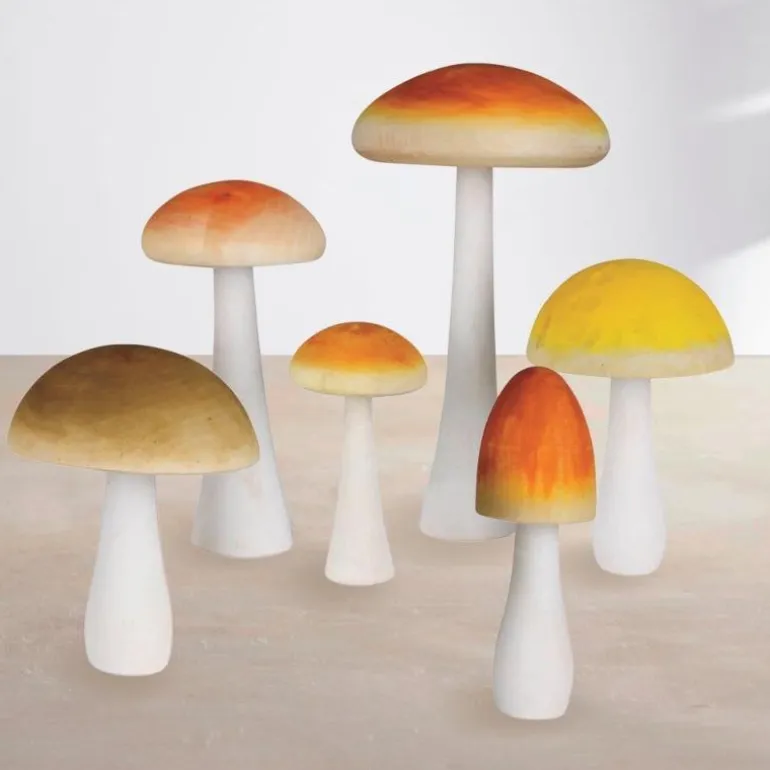 Colorful Wood Mushrooms, Set of 6