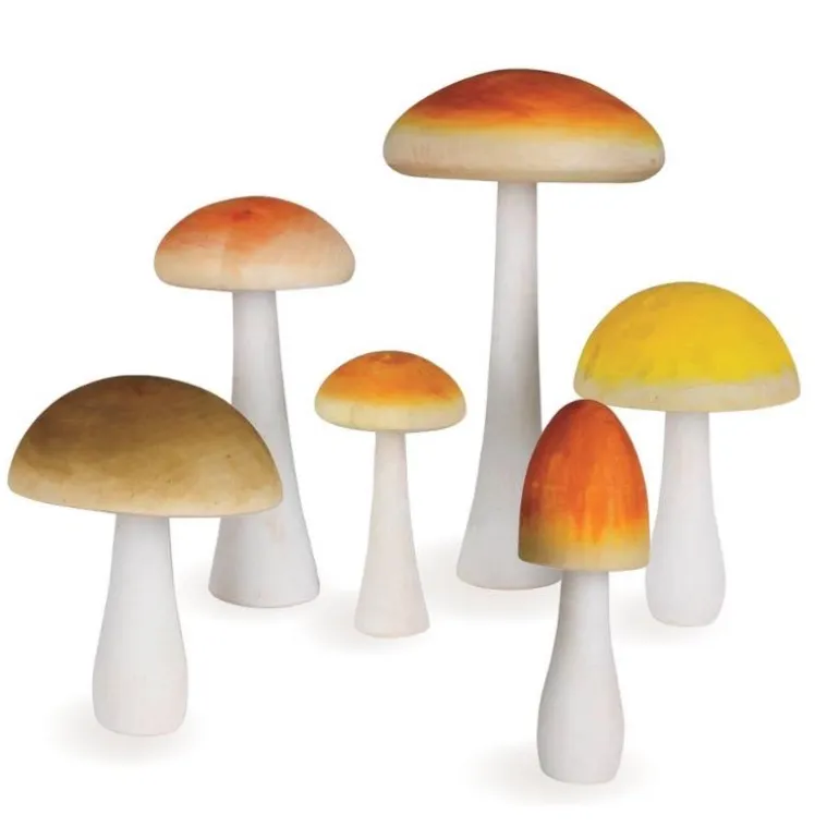 Colorful Wood Mushrooms, Set of 6