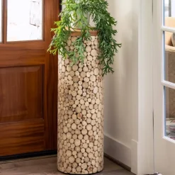 Column Pedestal Teak Wood Plant Stand